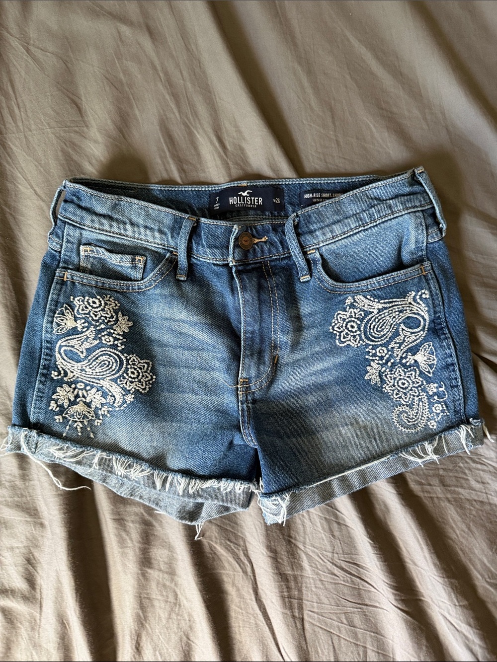 Hollister Blue Denim Embroidered Cutoff Shorts